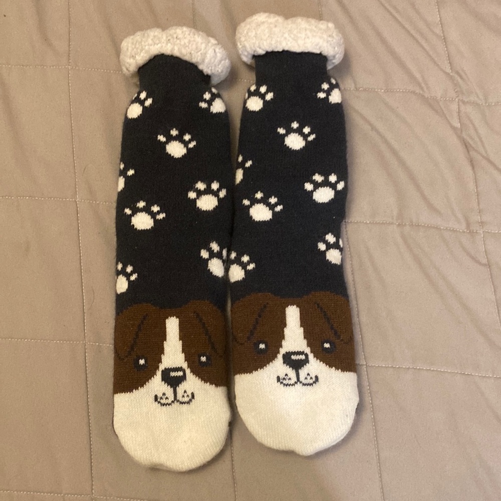 Fuzzy Dog Slipper Socks